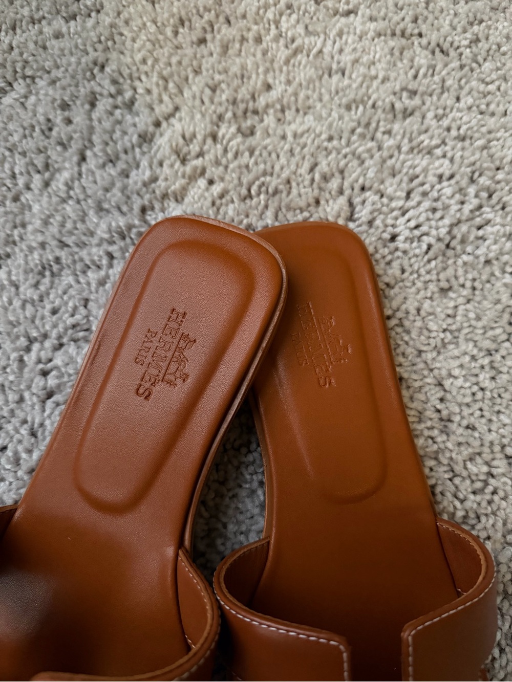 Hermes Brown Gold Oran Leather Slide Sandals - Women - Picture 3 of 5